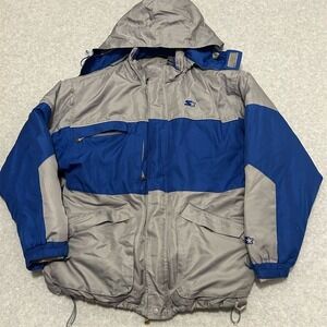 Vintage Starter Men's Blue Jacket Coat L Detachable Hood Casual